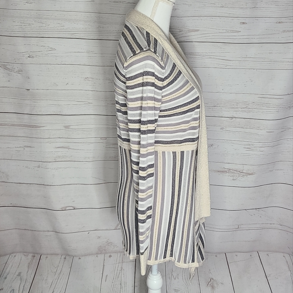 Whbm Grey & Gold Striped Open Front Cardigan - image 2